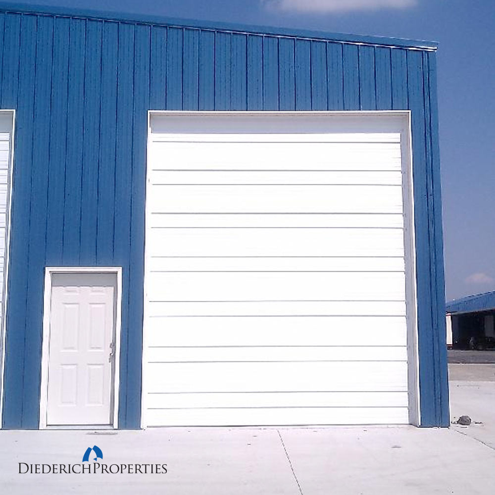 Diederich Properties Large Blue Storage Unit Garage Door in Marion Illinois