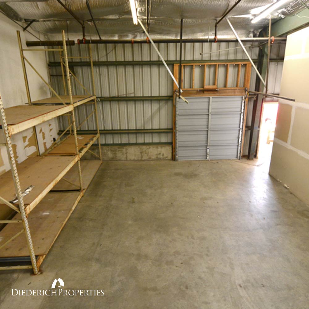 Diederich Properties Large Storage Units Mega Racking Garage Door Interior in Marion Illinois